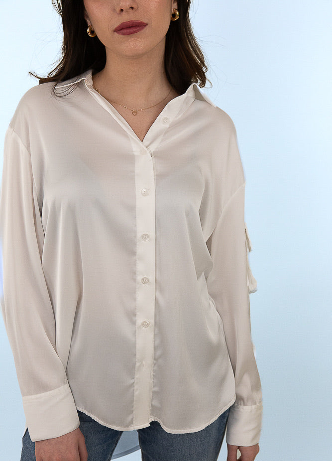 Long-sleeved satin blouse
