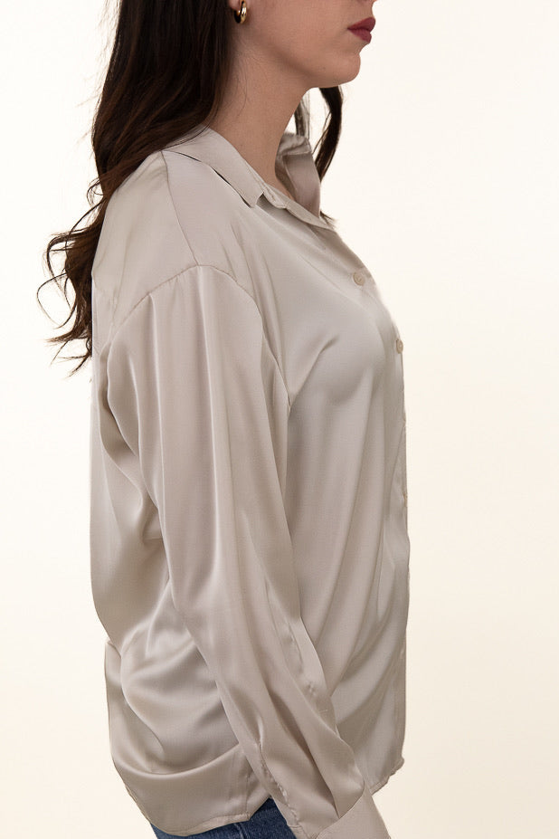 Long-sleeved satin blouse