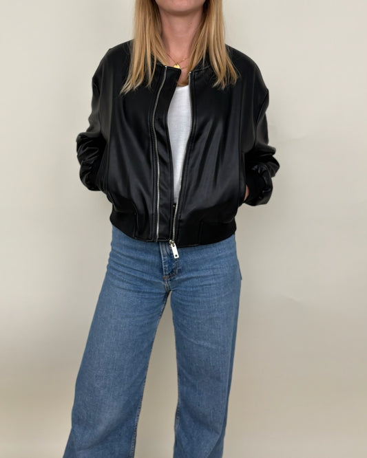 Faux leather bomber jacket