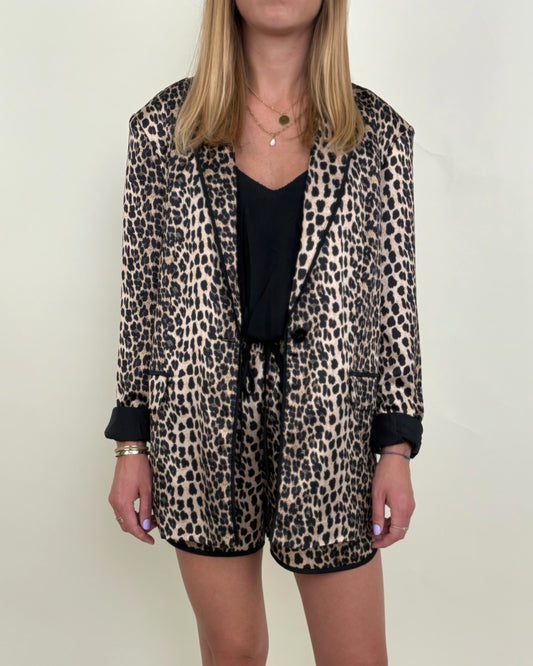 Leopard print satin blazer