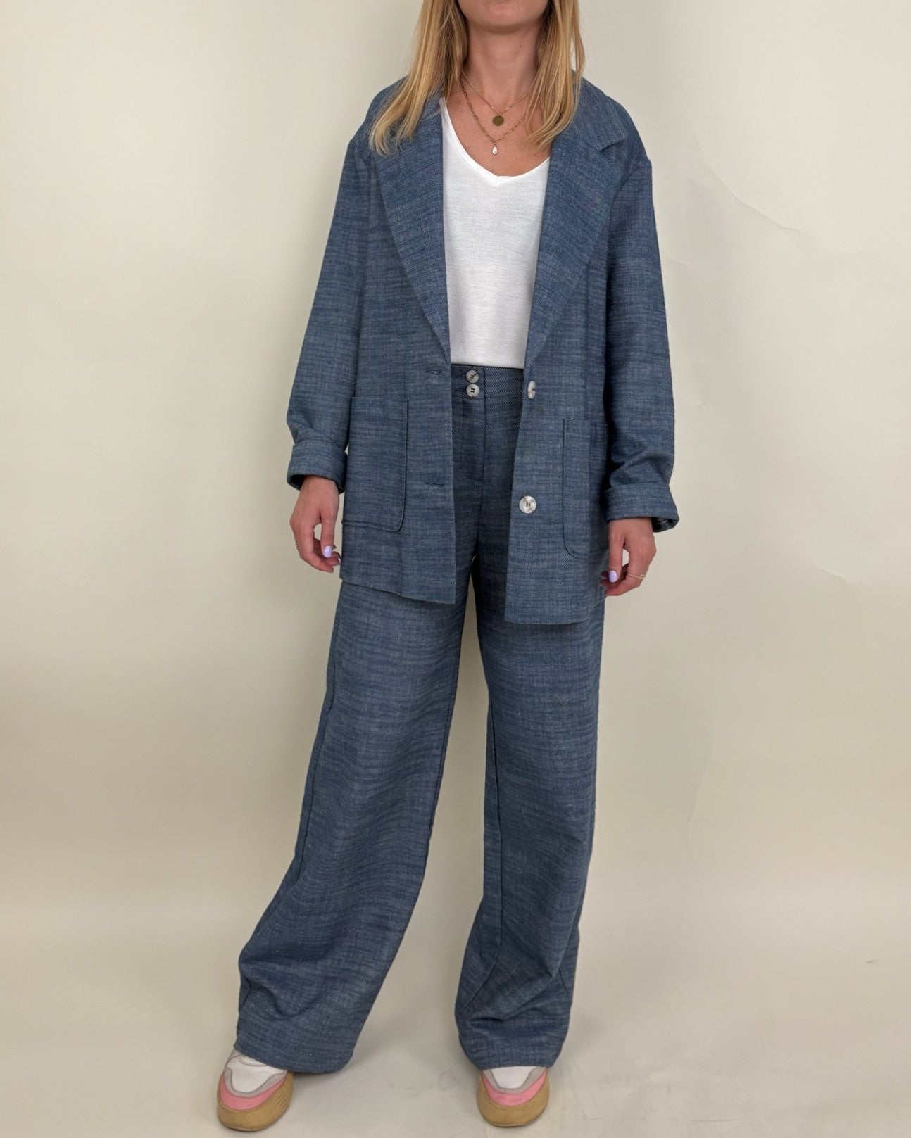 Linen-effect blazer jacket