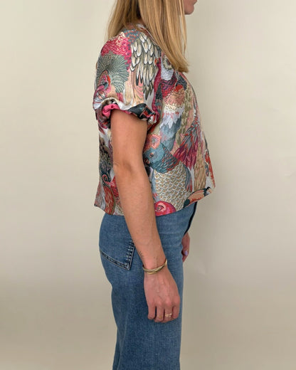 Top motif jacquard métallisé