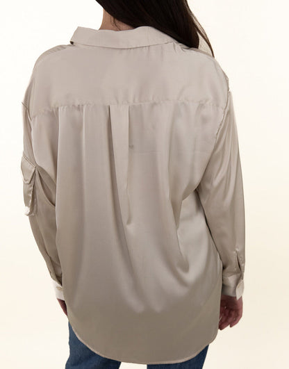 Long-sleeved satin blouse