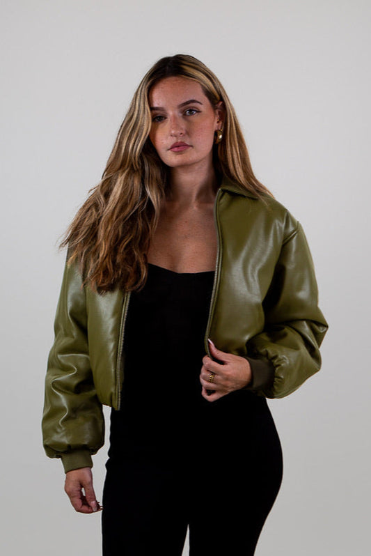 Faux leather bomber jacket