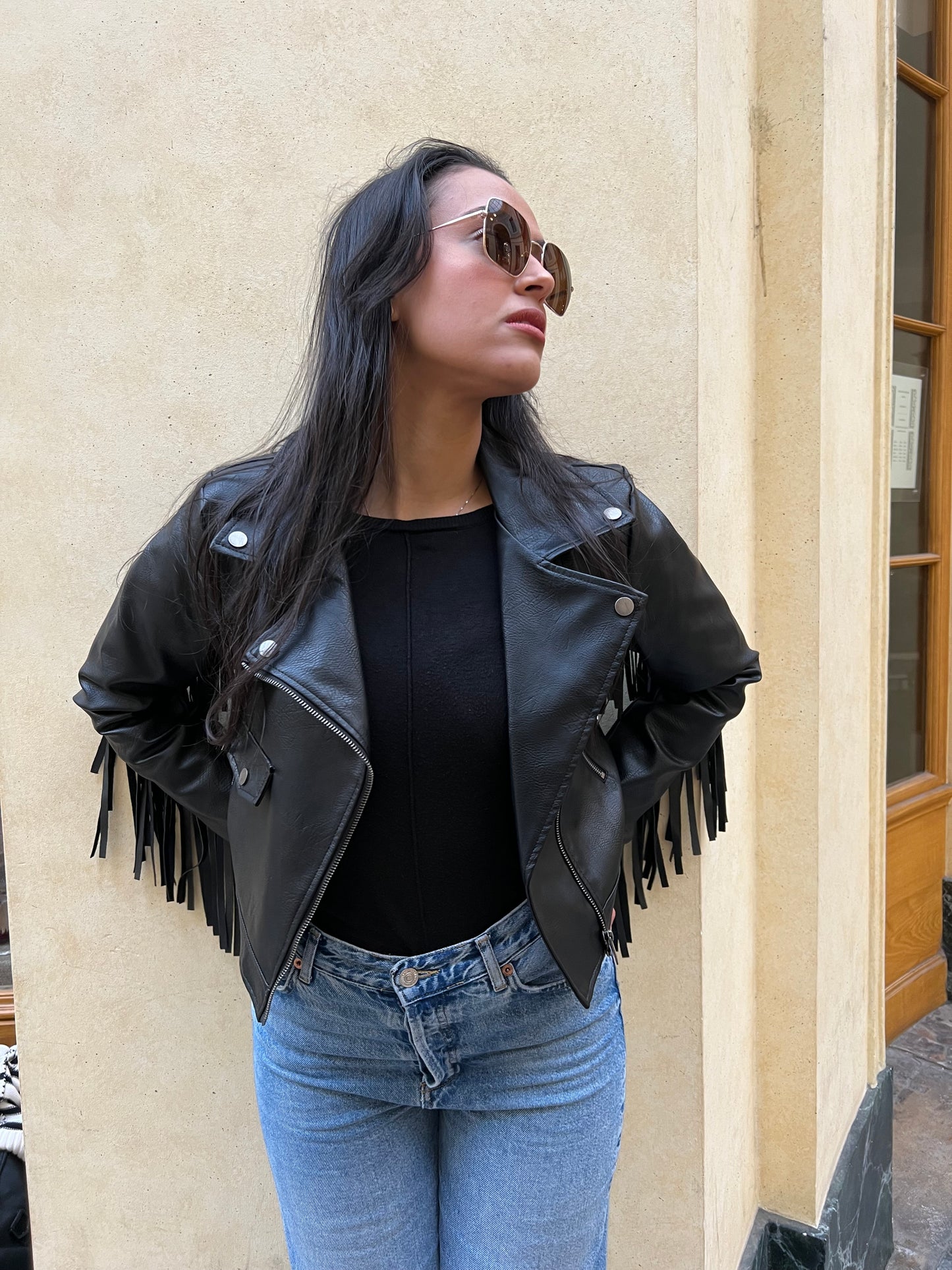 Fringed faux leather jacket