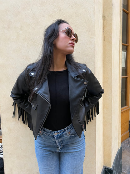 Fringed faux leather jacket