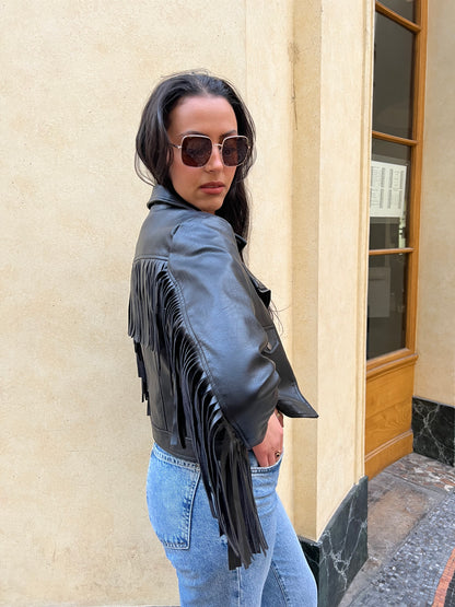 Fringed faux leather jacket