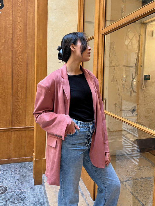 Pink suede blazer