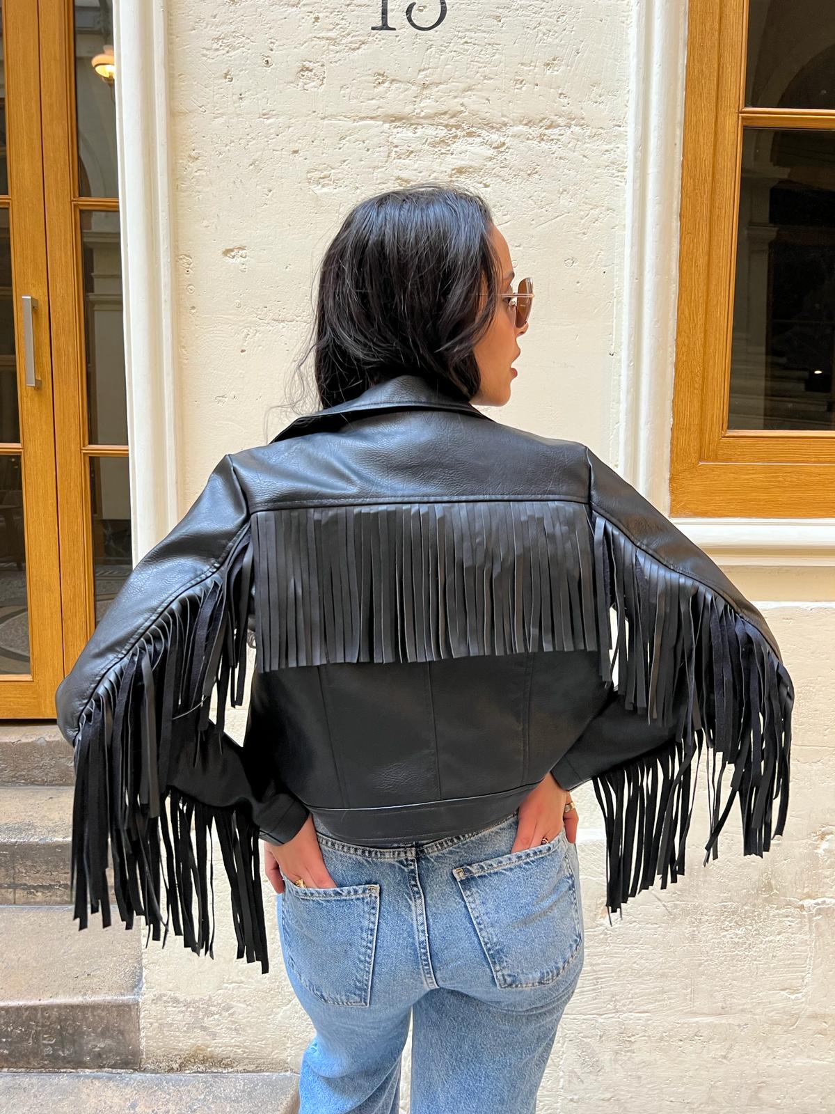 Fringed faux leather jacket