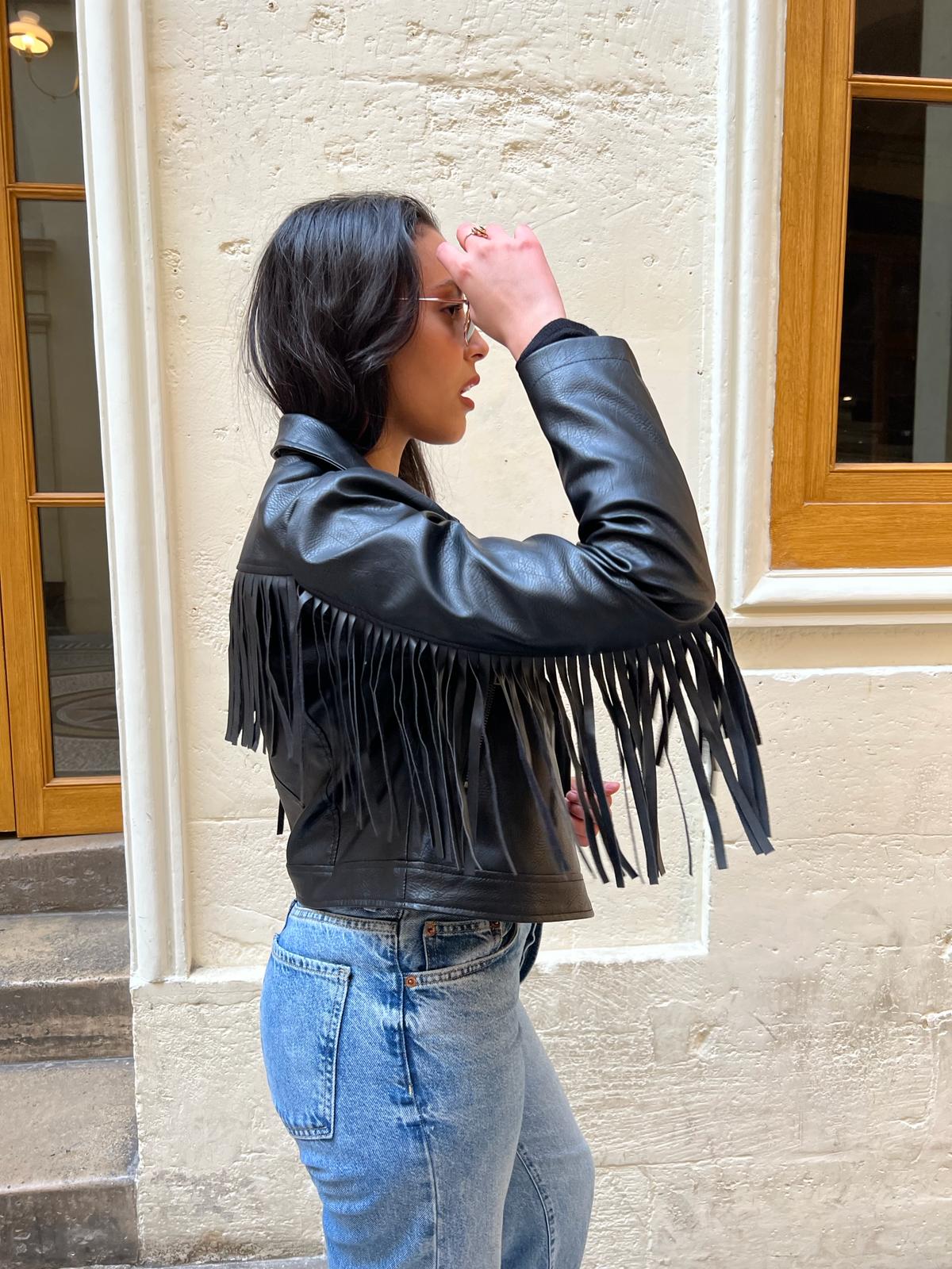 Fringed faux leather jacket